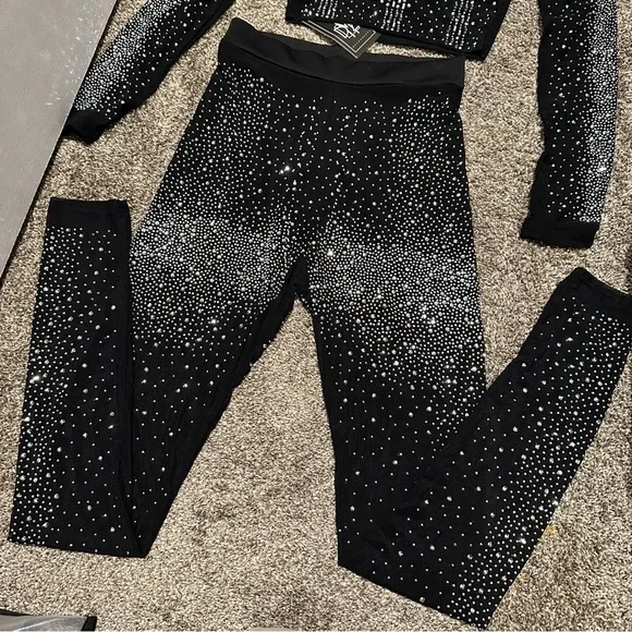 mesh rhinestone long sleeve and legging set - Picture 5 of 15